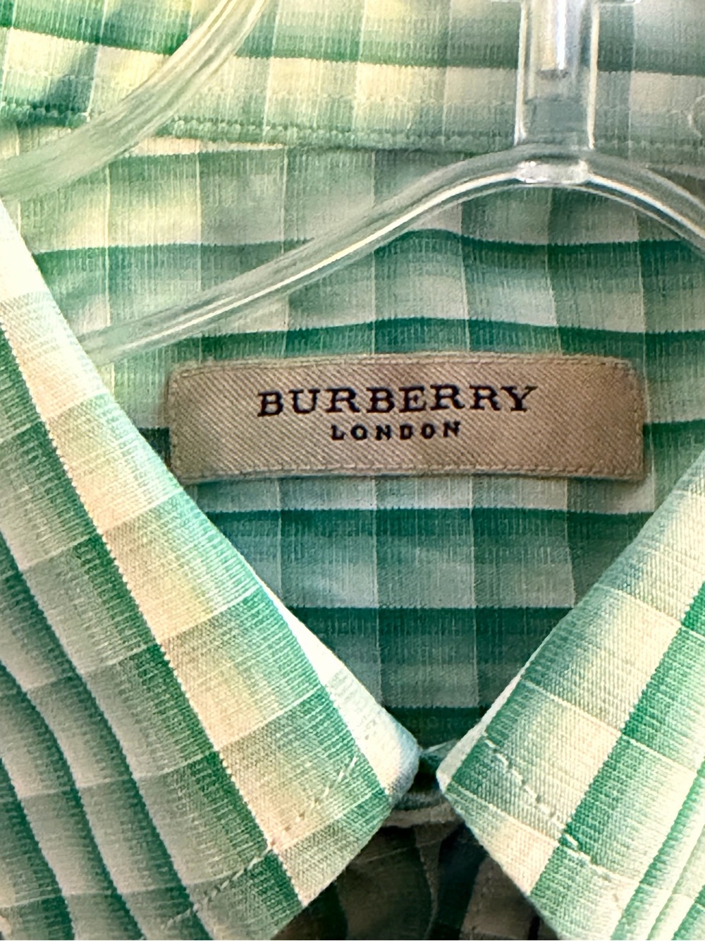Burberry Green and White Gingham Button-Down Shirt